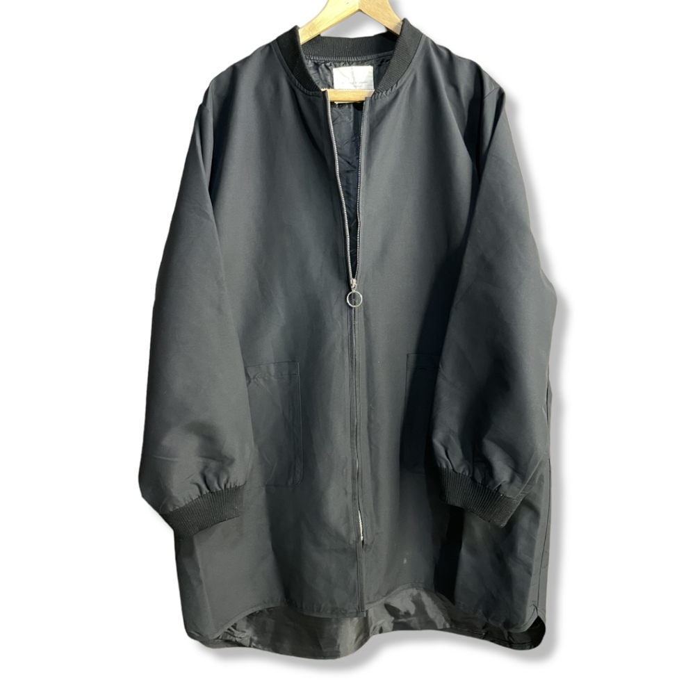 UNISEX Drop Shoulder Dual Pocket Black Overcoat - Picture 3 of 11